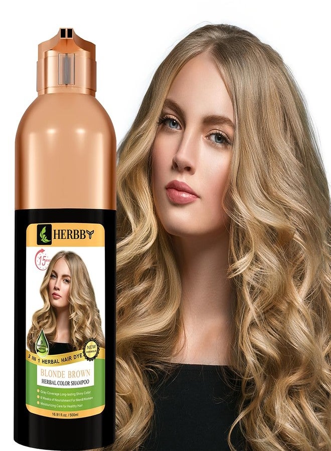 HERBBY Hair Color Shampoo for Gray Hair Coverage&Color Transform with 9 Herbal Extracts –Long Lasting(6-8 Weeks),Shiny,Evenly Colored,Instant Hair Dye Shampoo&Conditioner, 500 Ml (BLONDE BROWN COLOR) - Image 1